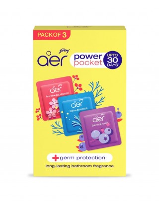 Godrej Aer Power Pocket - Long Lasting Bathroom Fragrance, Assorted (3pc)