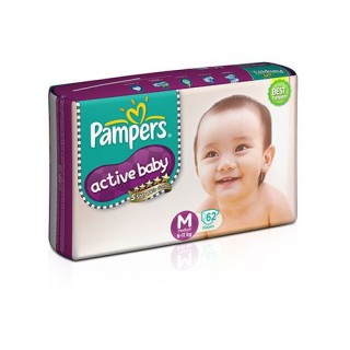 Pampers Active Baby Premium Diapers Medium - 6 To 11Kg(62pc)