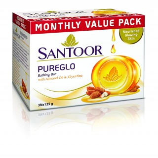 Santoor Pureglo Glycerine Almond Honey Soap(125g x 3)