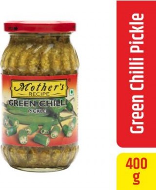 Mothers Recipe Green Chilly Pickle Glass Bottle (400g)