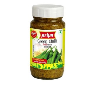 Priya Green Chilli Pickle With Garlic Glass Bottle (300g)